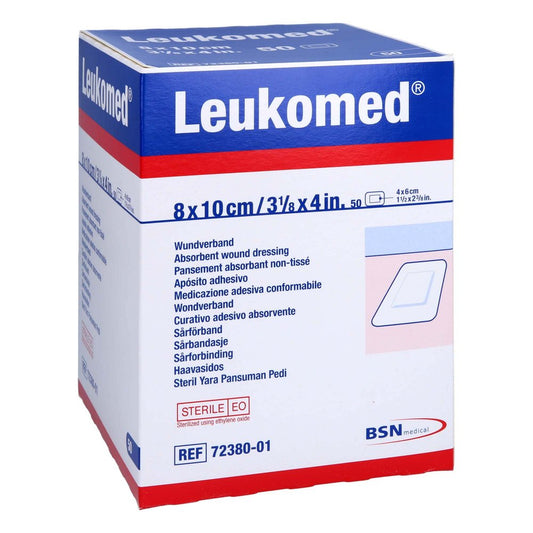 Das Produktfoto zeigt Leukomed Sterile Pflaster 8x10 Cm (50 stk) PZN 12526782