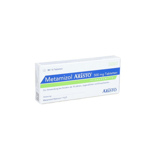 Das Produktfoto zeigt Metamizol Aristo 500 Mg Tabletten (10 stk) PZN 12526983