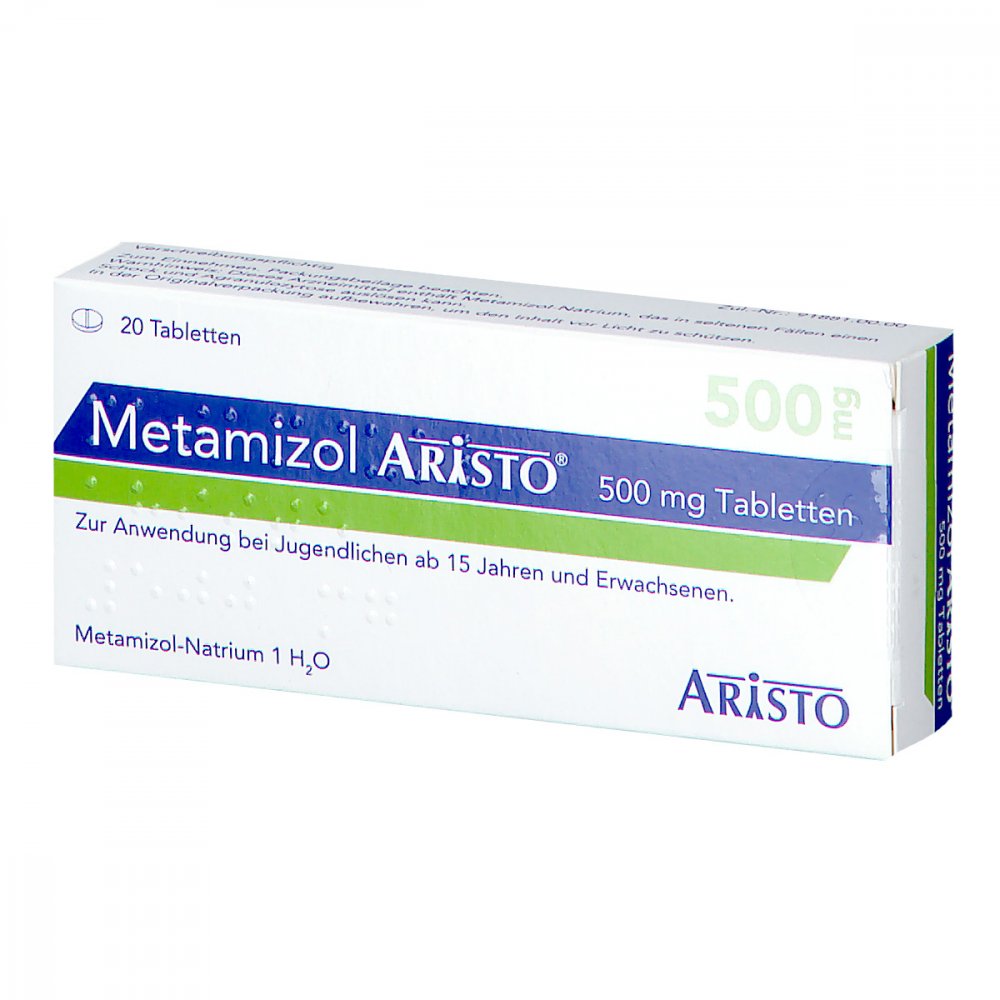 Das Produktfoto zeigt Metamizol Aristo 500 Mg Tabletten (20 stk) PZN 12527008