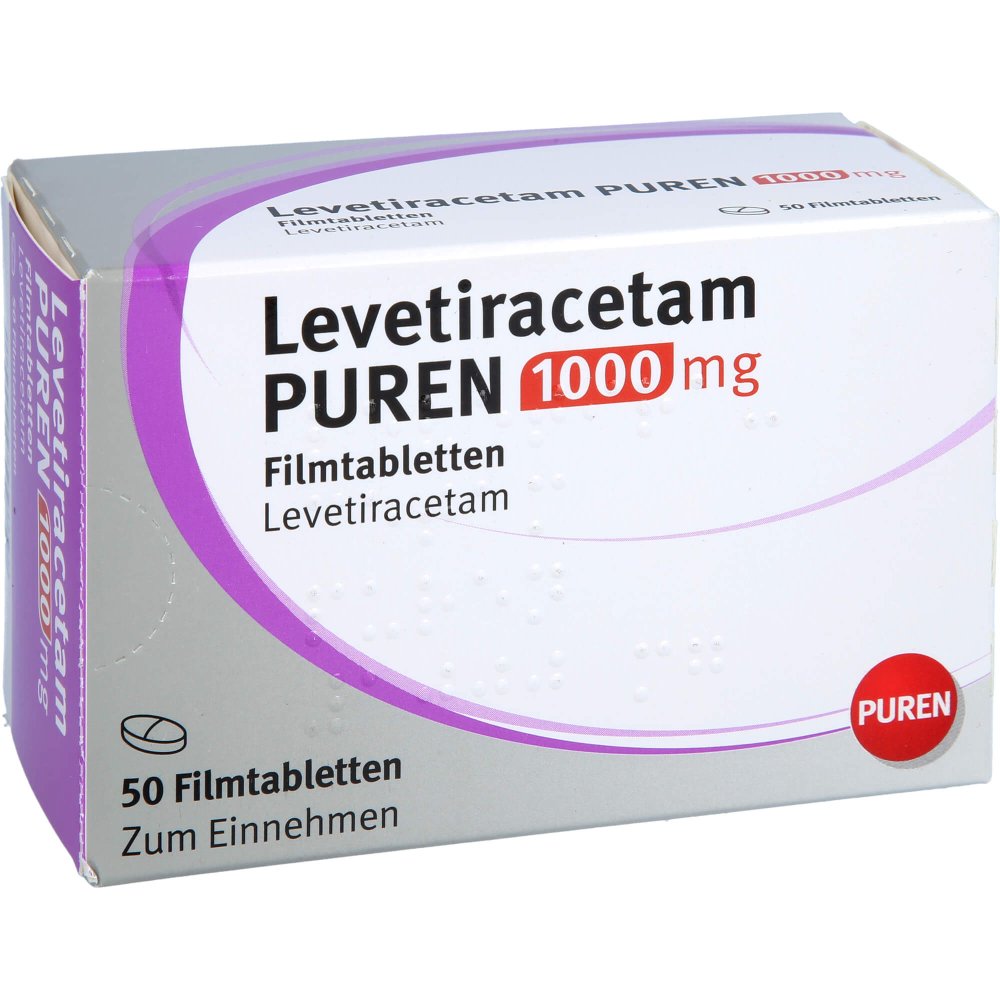 Das Produktfoto zeigt Levetiracetam Puren 1000 Mg Filmtabletten (50 stk) PZN 12536817