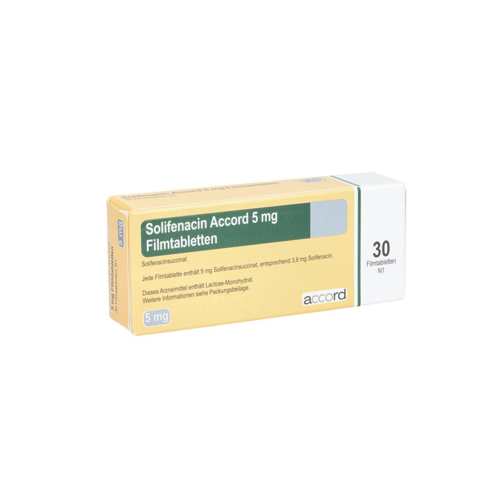 Das Produktfoto zeigt Solifenacin Accord 5 Mg Filmtabletten (30 stk) PZN 12544461