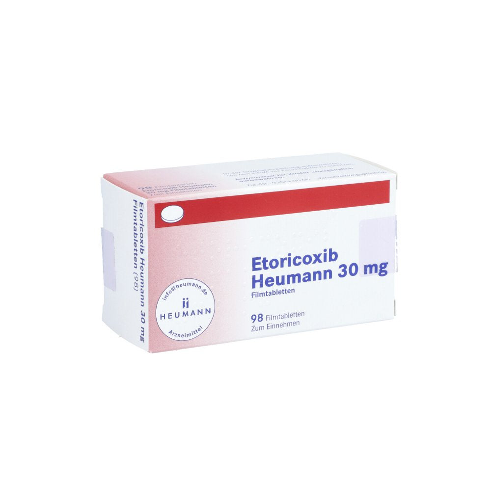 Das Produktfoto zeigt Etoricoxib Heumann 30 Mg Filmtabletten (98 stk) PZN 12545058