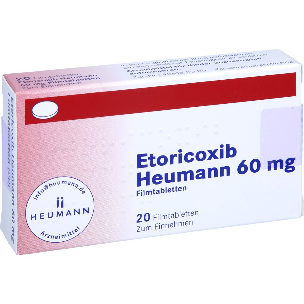 Das Produktfoto zeigt Etoricoxib Heumann 60 Mg Filmtabletten (20 stk) PZN 12545093