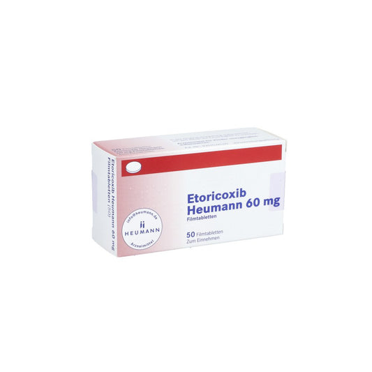 Das Produktfoto zeigt Etoricoxib Heumann 60 Mg Filmtabletten (50 stk) PZN 12545101