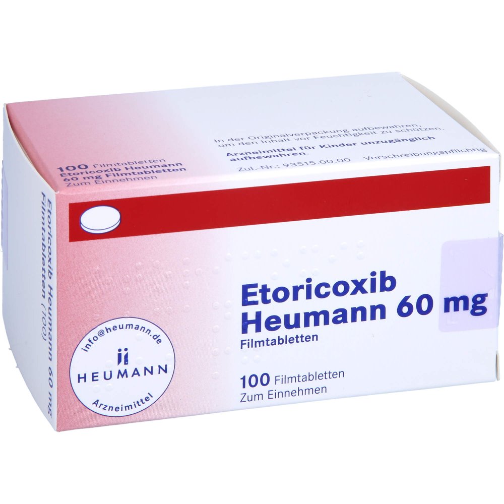 Das Produktfoto zeigt Etoricoxib Heumann 60 Mg Filmtabletten (100 stk) PZN 12545118