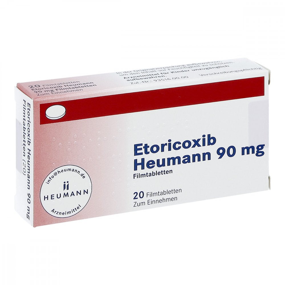 Das Produktfoto zeigt Etoricoxib Heumann 90 Mg Filmtabletten (20 stk) PZN 12545147