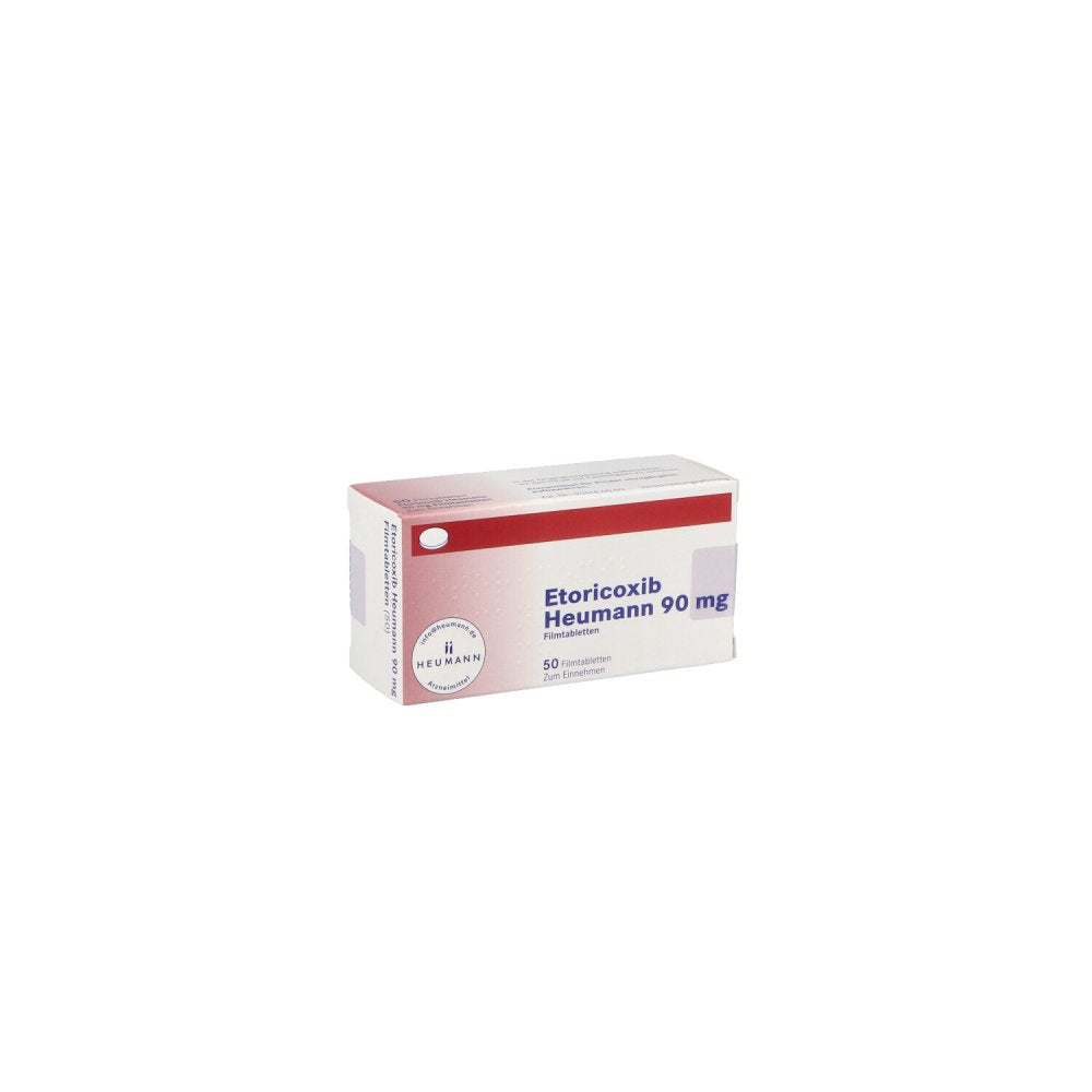 Das Produktfoto zeigt Etoricoxib Heumann 90 Mg Filmtabletten (50 stk) PZN 12545153
