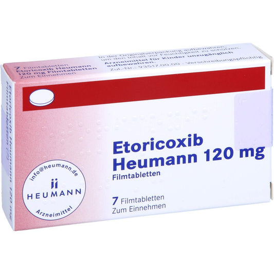 Das Produktfoto zeigt Etoricoxib Heumann 120 Mg Filmtabletten (7 stk) PZN 12545182