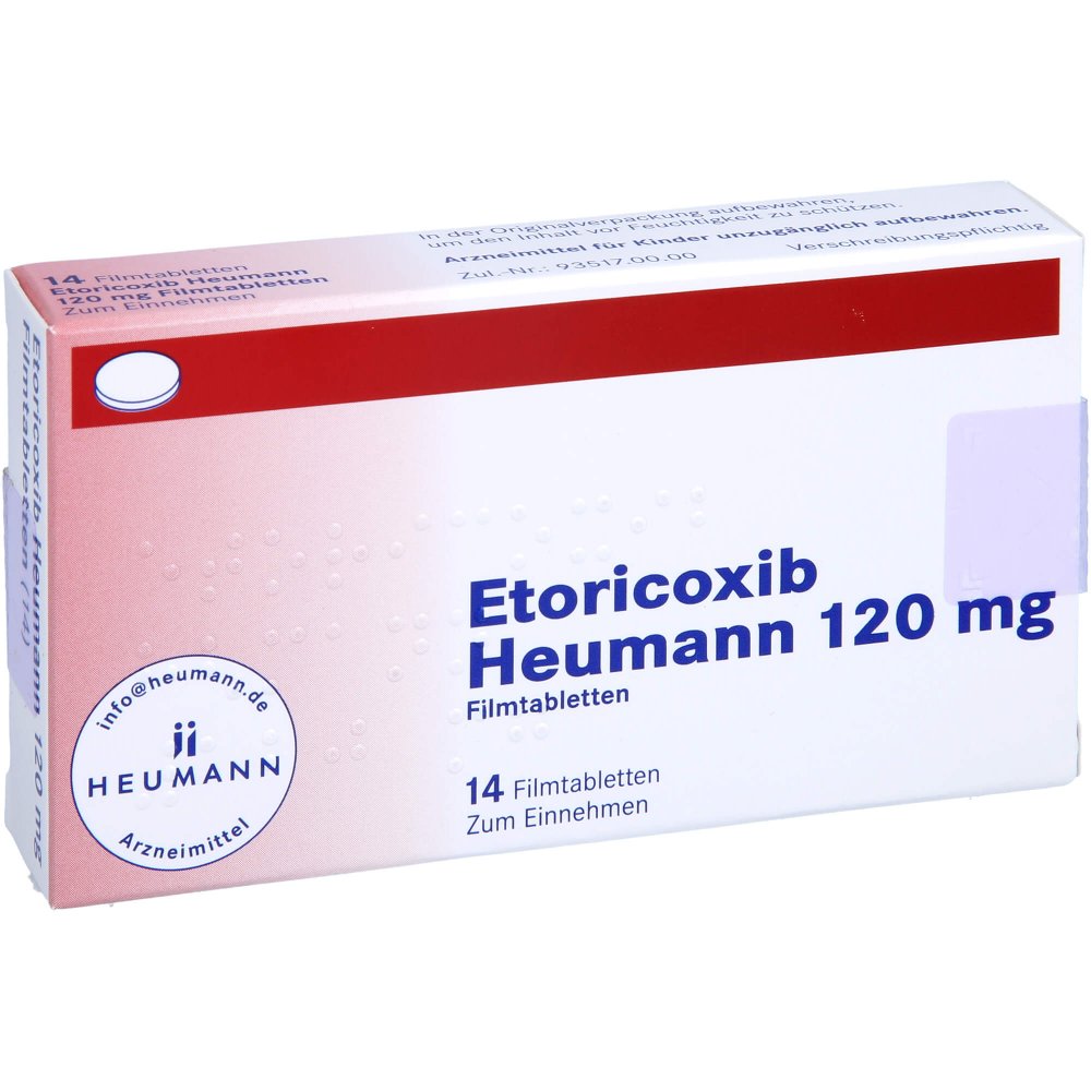 Das Produktfoto zeigt Etoricoxib Heumann 120 Mg Filmtabletten (14 stk) PZN 12545199