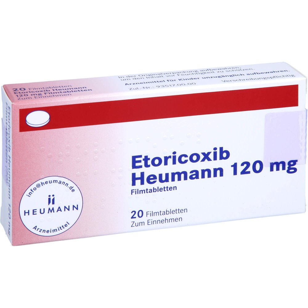 Das Produktfoto zeigt Etoricoxib Heumann 120 Mg Filmtabletten (20 stk) PZN 12545207