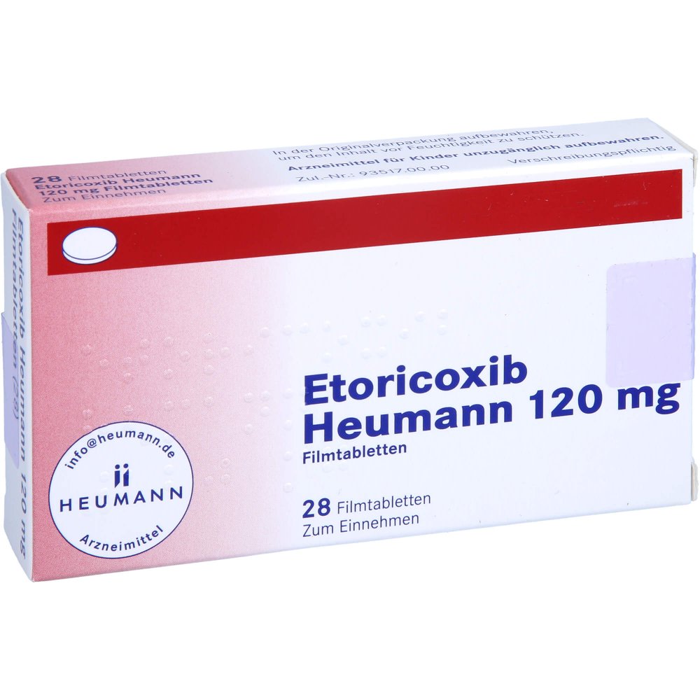 Das Produktfoto zeigt Etoricoxib Heumann 120 Mg Filmtabletten (28 stk) PZN 12545213