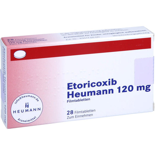 Das Produktfoto zeigt Etoricoxib Heumann 120 Mg Filmtabletten (28 stk) PZN 12545213