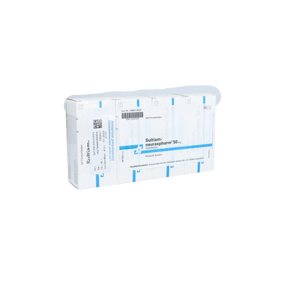 Das Produktfoto zeigt Sultiam-Neuraxpharm 50 Mg Filmtabletten (200 stk) PZN 12547407