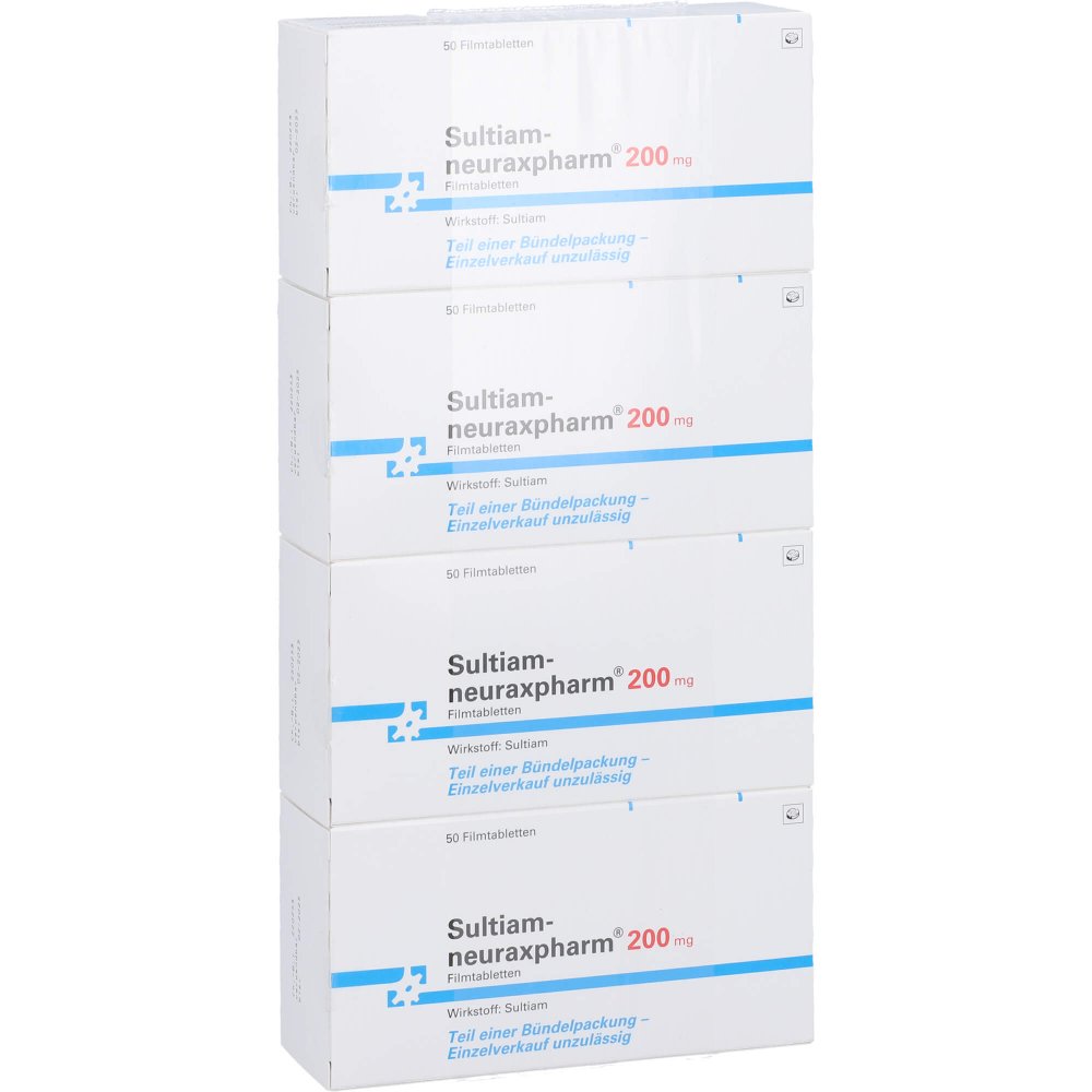 Das Produktfoto zeigt Sultiam-Neuraxpharm 200 Mg Filmtabletten (4X50 stk) PZN 12547459