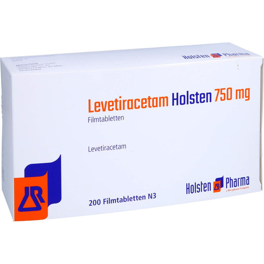 Das Produktfoto zeigt Levetiracetam Holsten 750 Mg Filmtabletten (200 stk) PZN 12550065