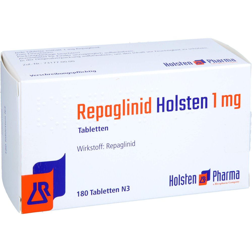 Das Produktfoto zeigt Repaglinid Holsten 1 Mg Tabletten (180 stk) PZN 12553282