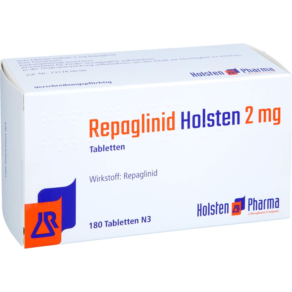 Das Produktfoto zeigt Repaglinid Holsten 2 Mg Tabletten (180 stk) PZN 12553313