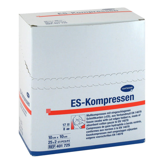 Das Produktfoto zeigt Es-Kompressen Steril 10x10 Cm 8fach (25X2 stk) PZN 12559474