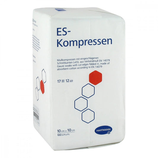 Das Produktfoto zeigt Es-Kompressen Unsteril 10x10 Cm 12fach (100 stk) PZN 12559563