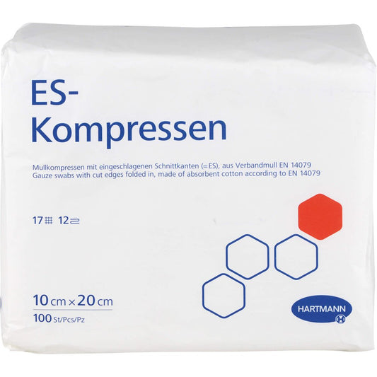 Das Produktfoto zeigt Es-Kompressen Unsteril 10x20 Cm 12fach (100 stk) PZN 12559592