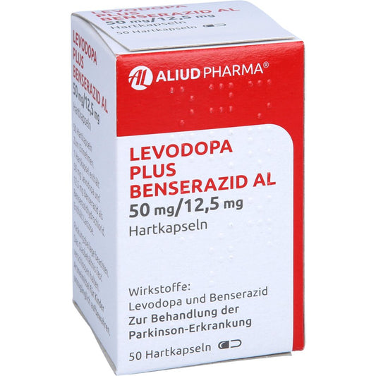 Das Produktfoto zeigt Levodopa Plus Benserazid Al 50 Mg/12,5 Mg Hartkps. (50 stk) PZN 12565724
