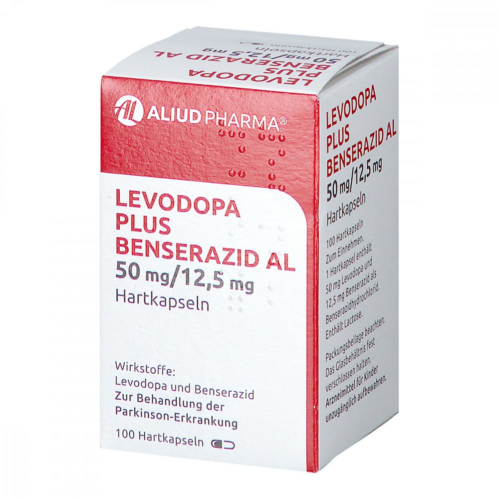 Das Produktfoto zeigt Levodopa Plus Benserazid Al 50 Mg/12,5 Mg Hartkps. (100 stk) PZN 12565730