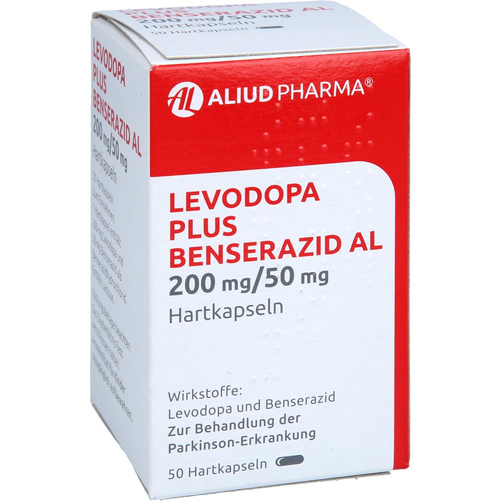 Das Produktfoto zeigt Levodopa Plus Benserazid Al 200 Mg/50 Mg Hartkaps. (50 stk) PZN 12565799