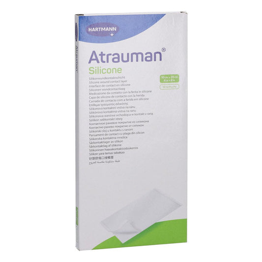 Das Produktfoto zeigt Atrauman Silicone Steril 10x20 Cm Kompressen (10 stk) PZN 12577420