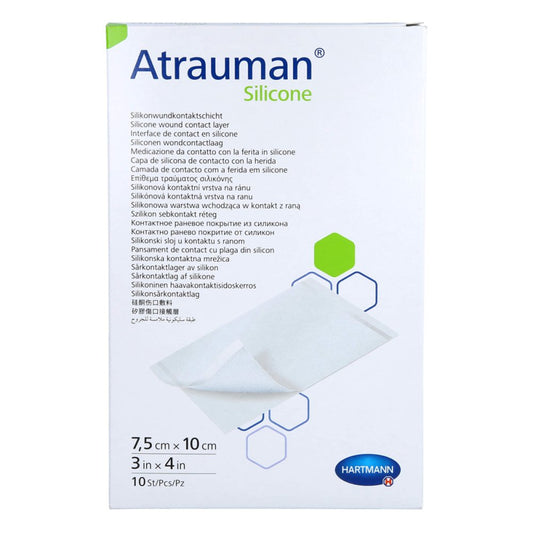 Das Produktfoto zeigt Atrauman Silicone Steril 7,5x10 Cm Kompressen (10 stk) PZN 12577443