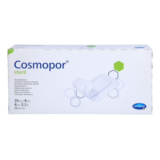 Das Produktfoto zeigt Cosmopor Steril Wundverband 8x20 Cm (25 stk) PZN 12577785