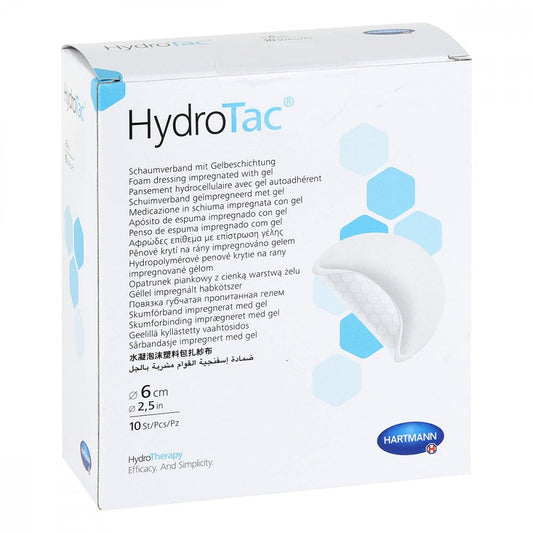 Das Produktfoto zeigt Hydrotac Schaumverband 6 Cm Rund Steril (10 stk) PZN 12578069