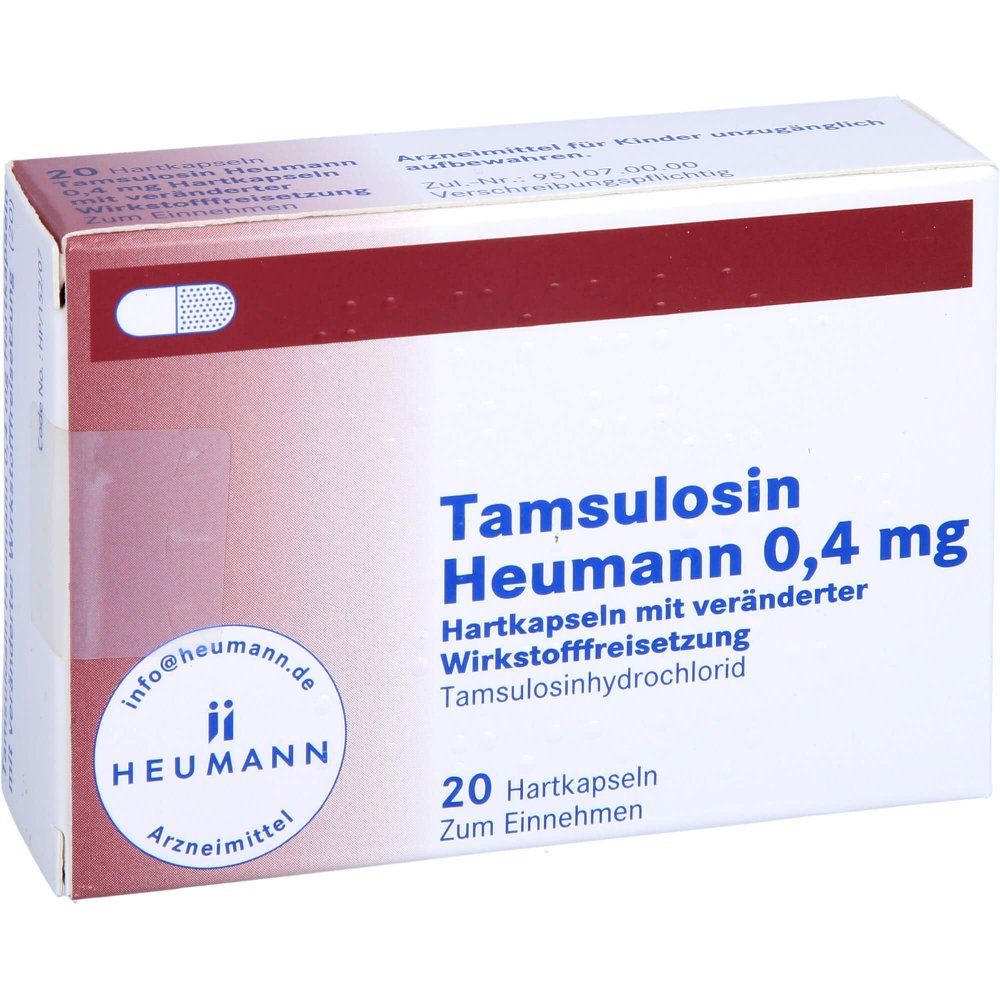 Das Produktfoto zeigt Tamsulosin Heumann 0,4 Mg Hartk.Verä.Wst.-Frs. (20 stk) PZN 12582148