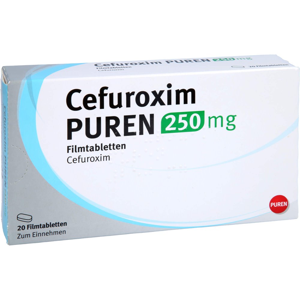 Das Produktfoto zeigt Cefuroxim Puren 250 Mg Filmtabletten (20 stk) PZN 12584816