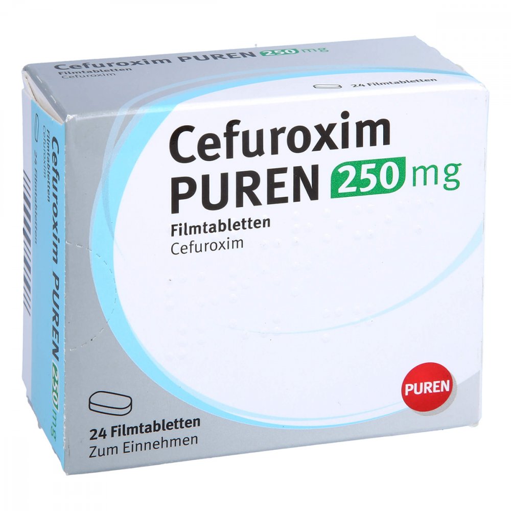 Das Produktfoto zeigt Cefuroxim Puren 250 Mg Filmtabletten (24 stk) PZN 12584822