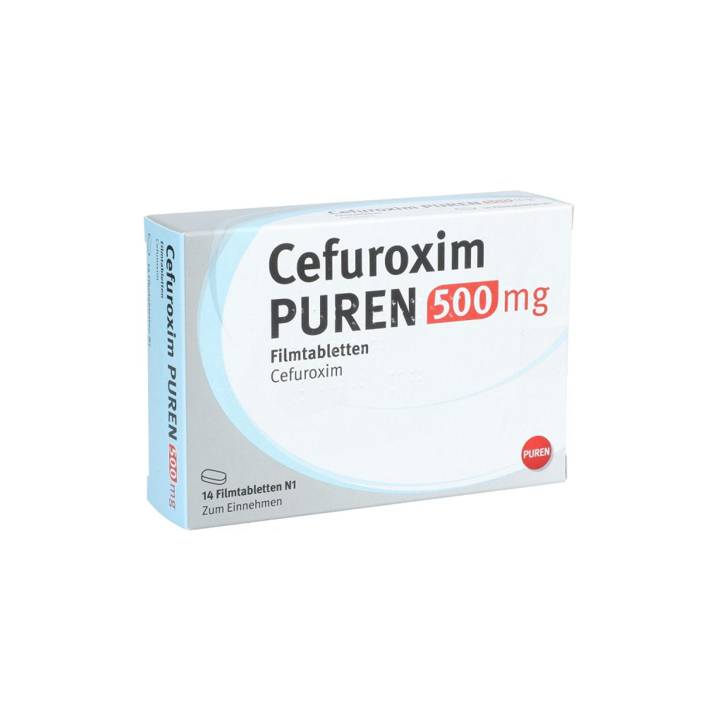 Das Produktfoto zeigt Cefuroxim Puren 500 Mg Filmtabletten (14 stk) PZN 12584845