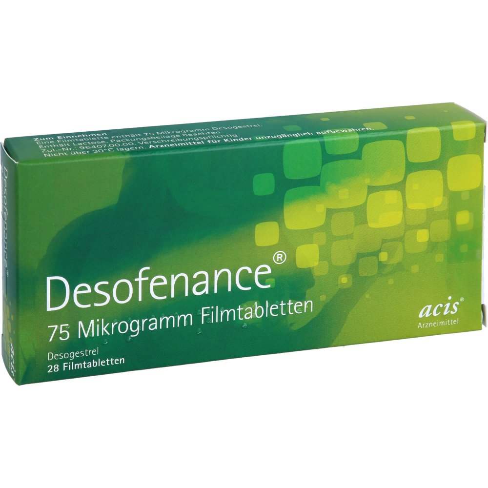 Das Produktfoto zeigt Desofenance 75 Mikrogramm Filmtabletten (1X28 stk) PZN 12585000