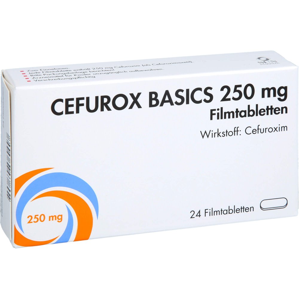 Das Produktfoto zeigt Cefurox Basics 250 Mg Filmtabletten Sun (24 stk) PZN 12585187