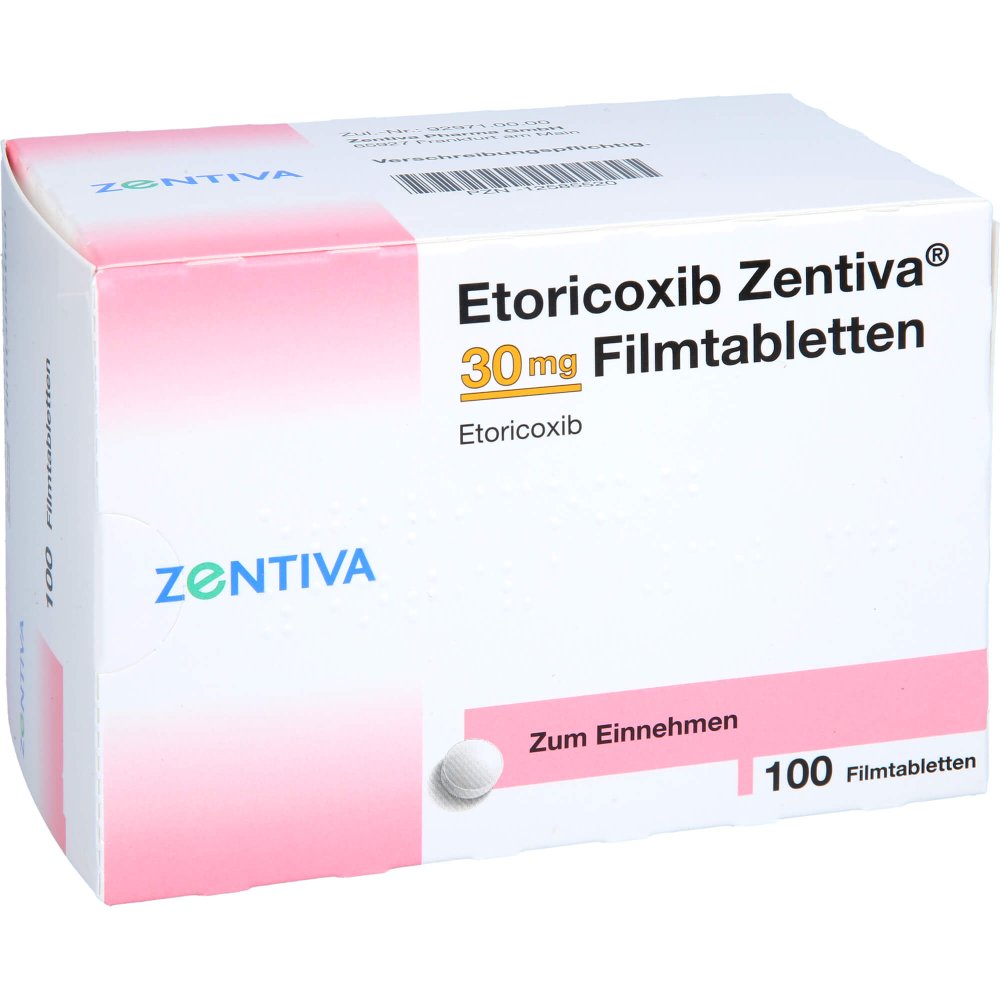 Das Produktfoto zeigt Etoricoxib Zentiva 30 Mg Filmtabletten (100 stk) PZN 12585520