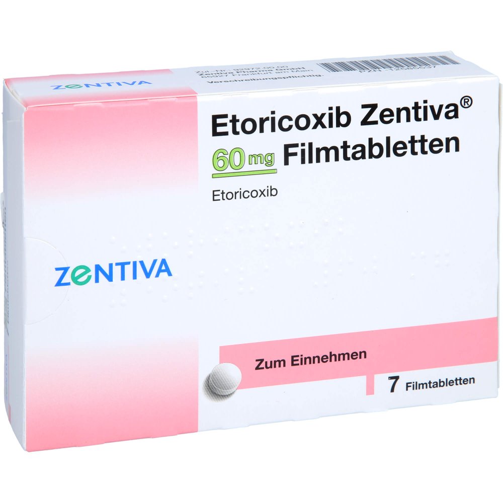 Das Produktfoto zeigt Etoricoxib Zentiva 60 Mg Filmtabletten (7 stk) PZN 12585537