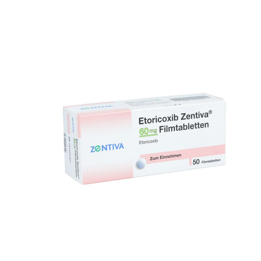 Das Produktfoto zeigt Etoricoxib Zentiva 60 Mg Filmtabletten (50 stk) PZN 12585566