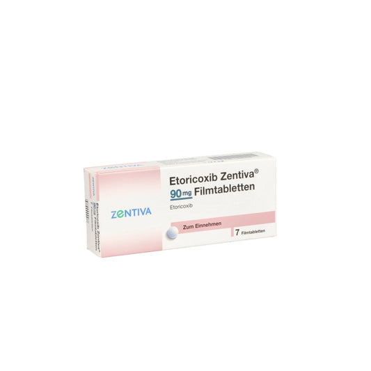 Das Produktfoto zeigt Etoricoxib Zentiva 90 Mg Filmtabletten (7 stk) PZN 12585589
