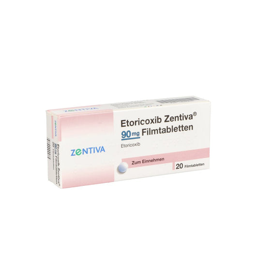 Das Produktfoto zeigt Etoricoxib Zentiva 90 Mg Filmtabletten (20 stk) PZN 12585603