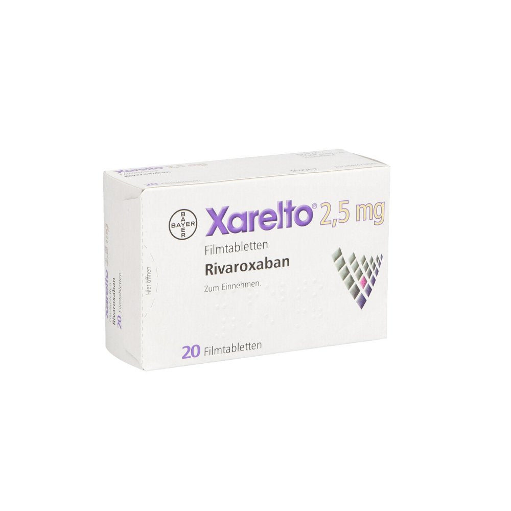 Das Produktfoto zeigt Xarelto 2,5 Mg Filmtabletten (1X20 stk) PZN 12590136