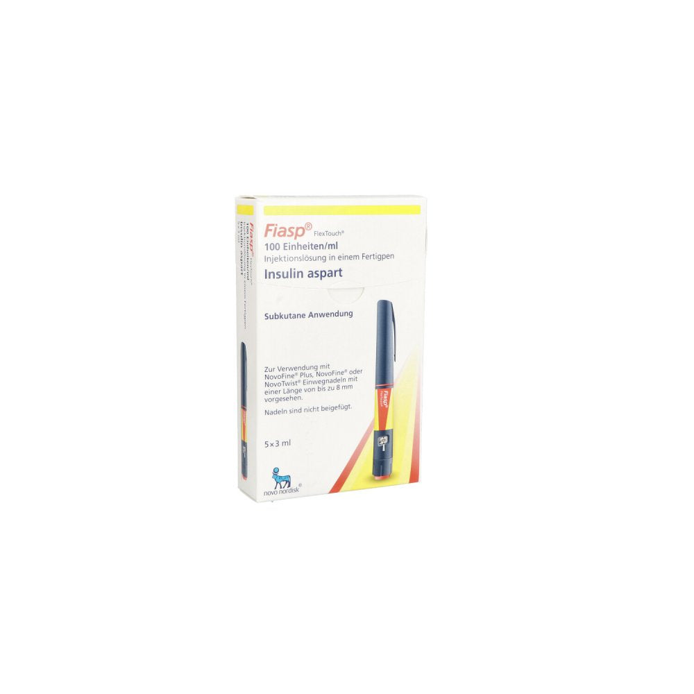 Das Produktfoto zeigt Fiasp 100 E/Ml Flextouch Inj.-Lsg.In Fertigpen (5X3 ml) PZN 12595139