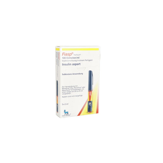 Das Produktfoto zeigt Fiasp 100 E/Ml Flextouch Inj.-Lsg.In Fertigpen (5X3 ml) PZN 12595139