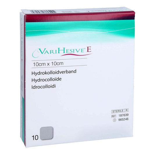 Das Produktfoto zeigt Varihesive E 10x10 Cm Hkv Hydroaktiv (10 stk) PZN 12596280