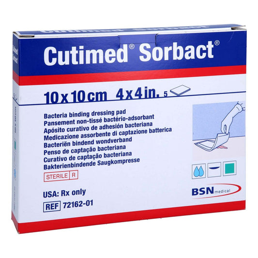 Das Produktfoto zeigt Cutimed Sorbact Saugkompressen 10x10 Cm (5 stk) PZN 12637955