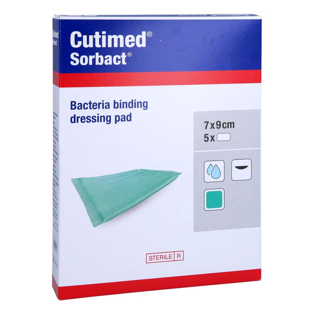 Das Produktfoto zeigt Cutimed Sorbact Saugkompressen 7x9 Cm (5 stk) PZN 12637984