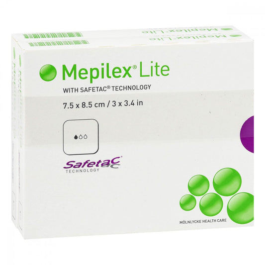 Das Produktfoto zeigt Mepilex Lite Schaumverband 7,5x8,5 Cm Steril (10 stk) PZN 12639279