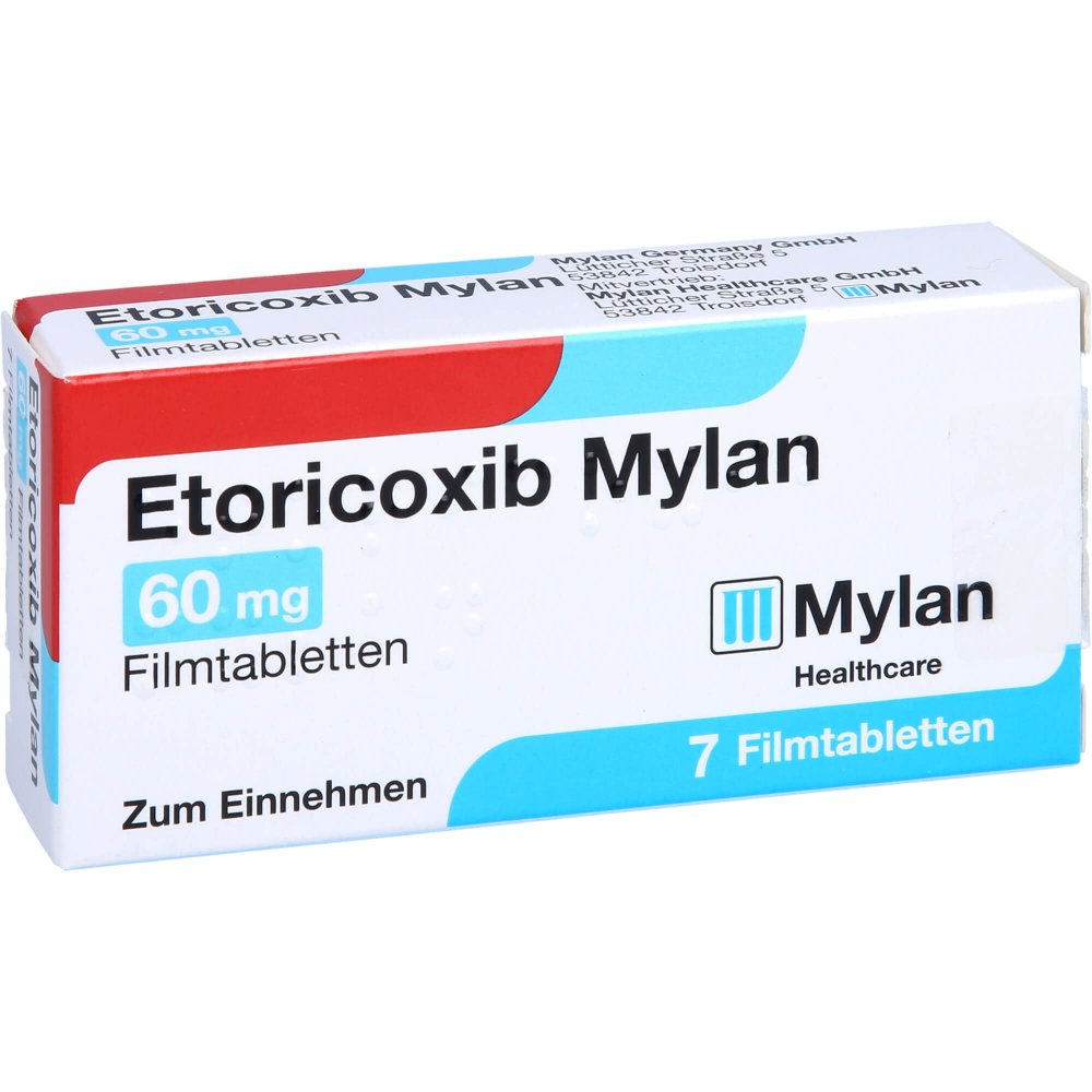 Das Produktfoto zeigt Etoricoxib Mylan 60 Mg Filmtabletten (7 stk) PZN 12643252